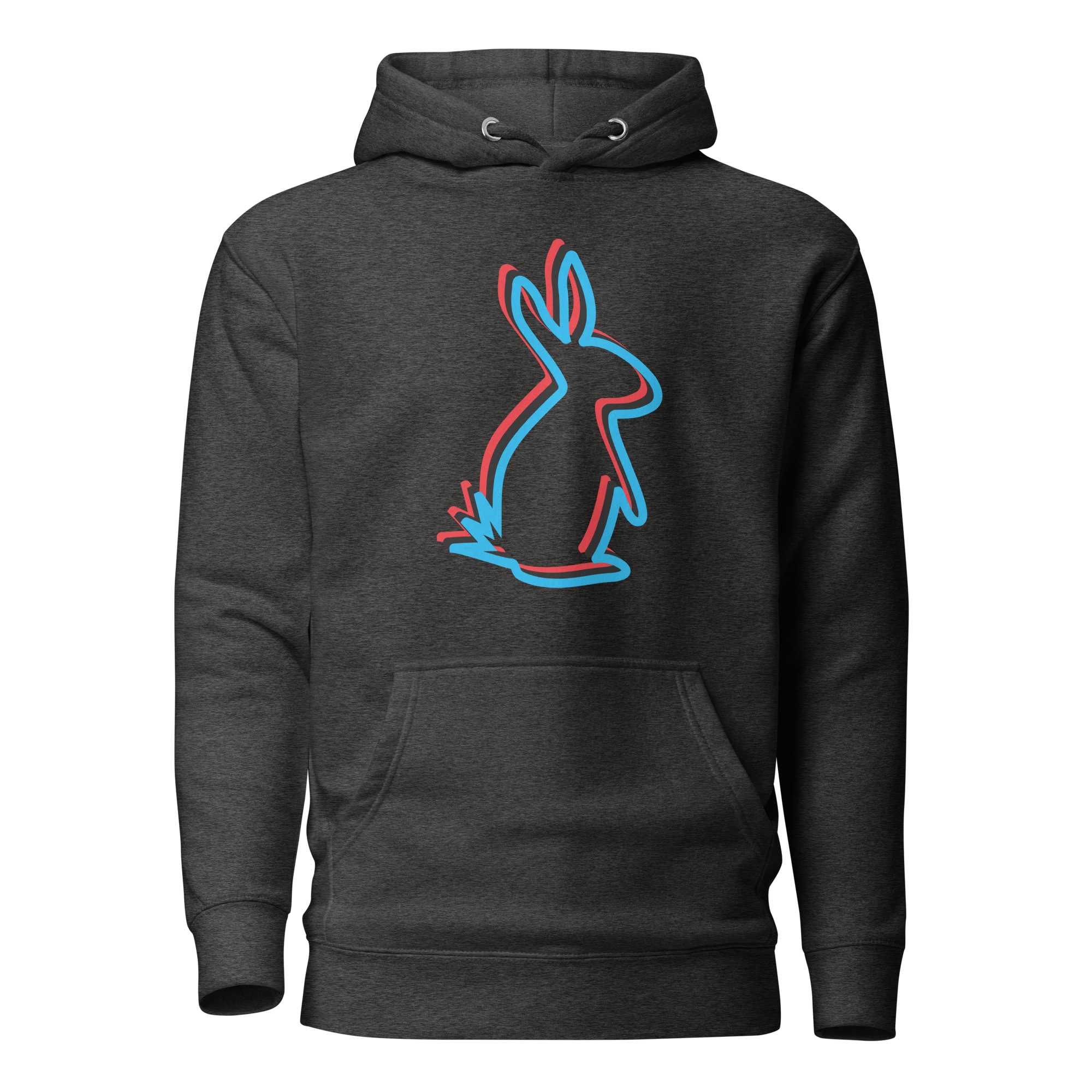 Charcoal Heather 3D Bunny Graphic Hoodie Front View