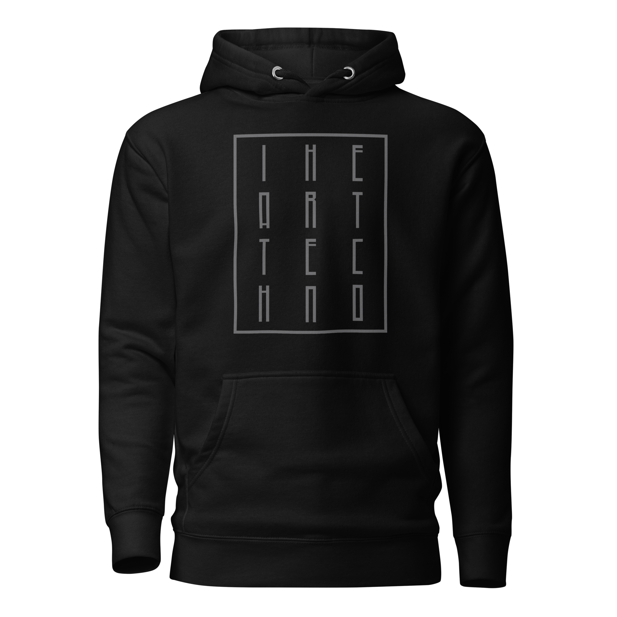 Black I Heart Techno Graphic Hoodie Front View