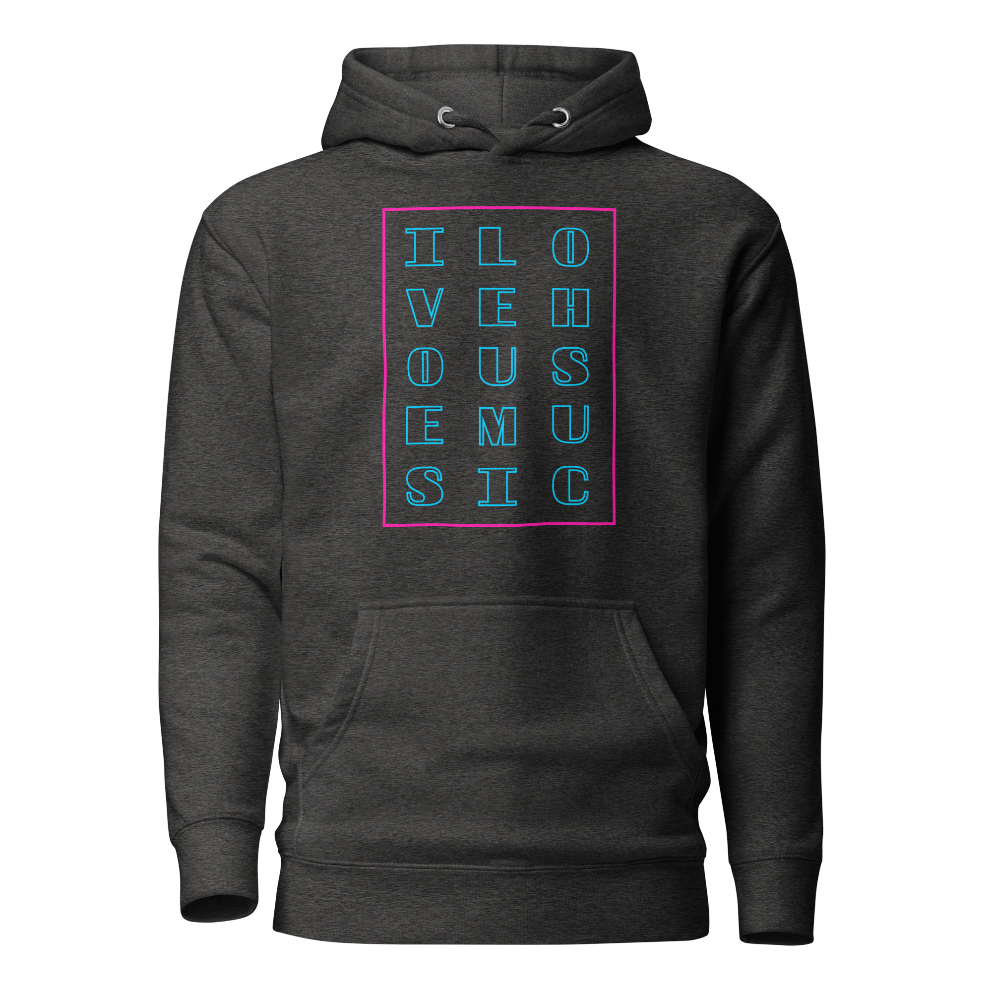 Charcoal Heather I Love House Music Graphic Hoodie Front View
