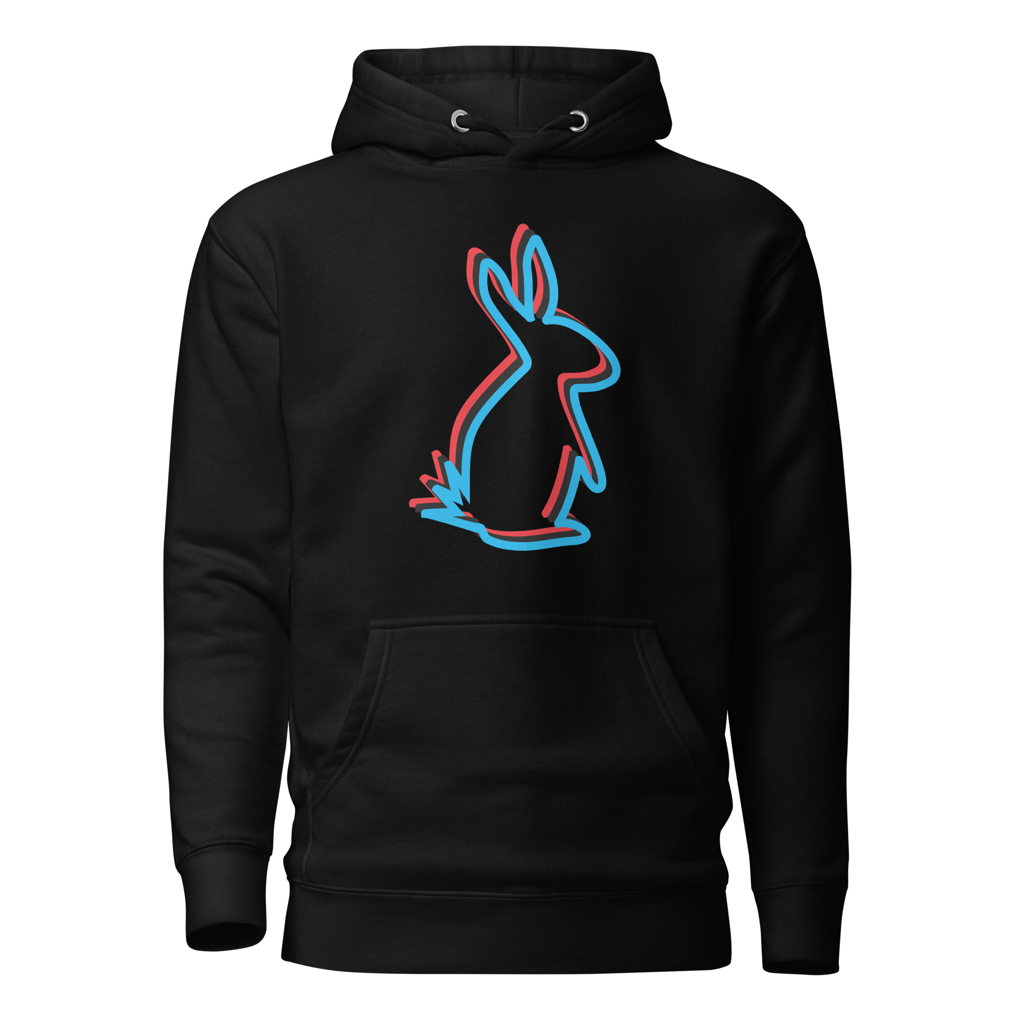 Black 3D Bunny Graphic Hoodie Front View