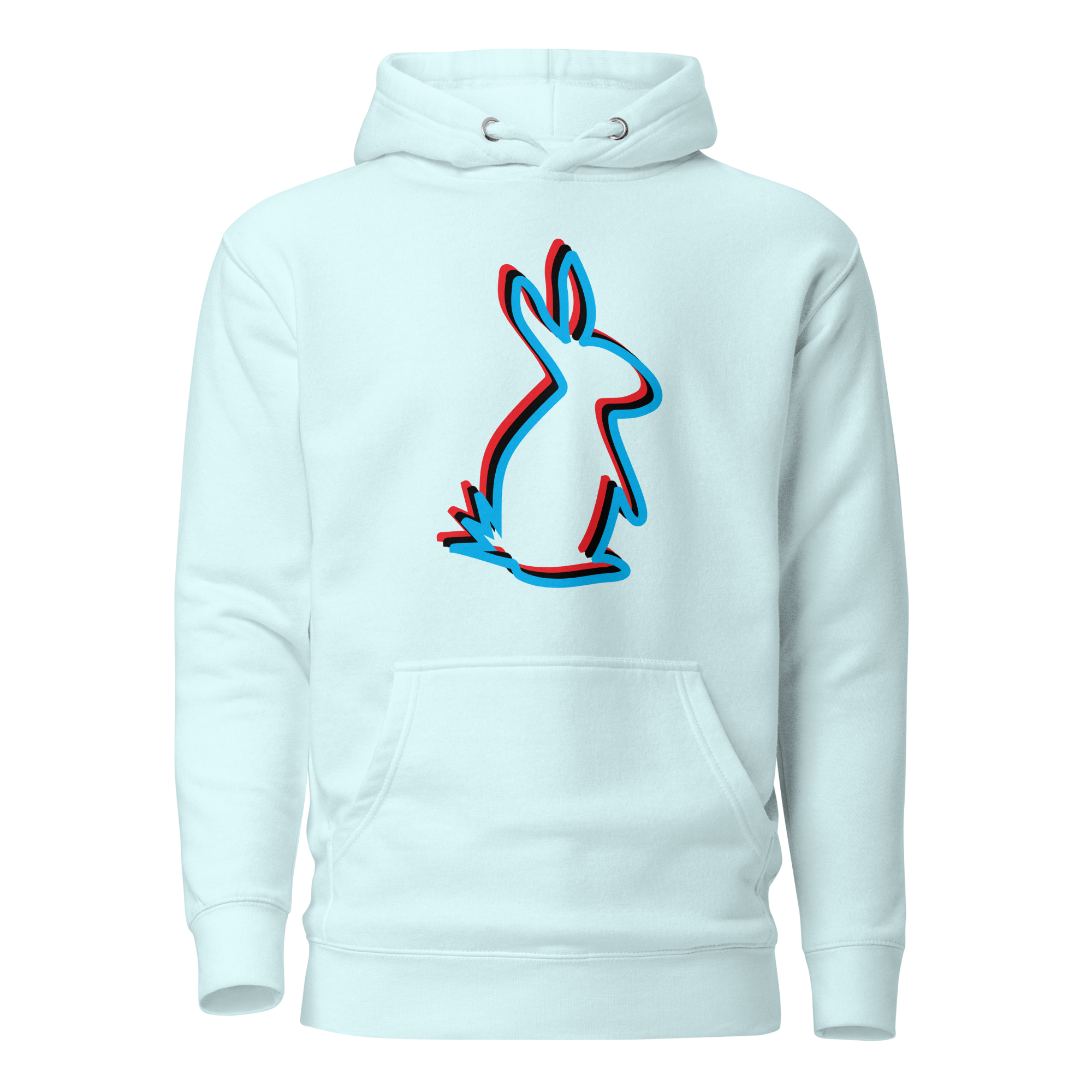 Powder Blue 3D Bunny Graphic Hoodie Front View
