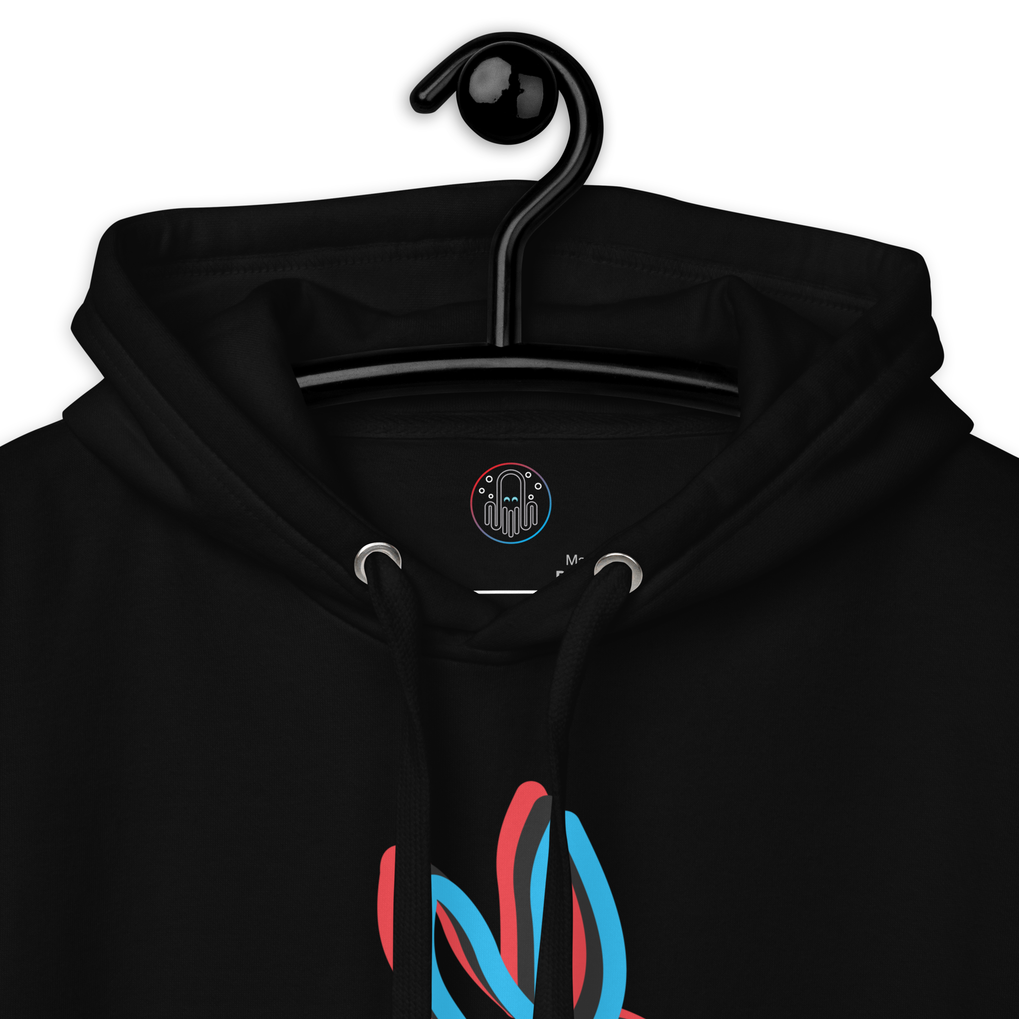 Black 3D Bunny Graphic Hoodie On a Hanger View