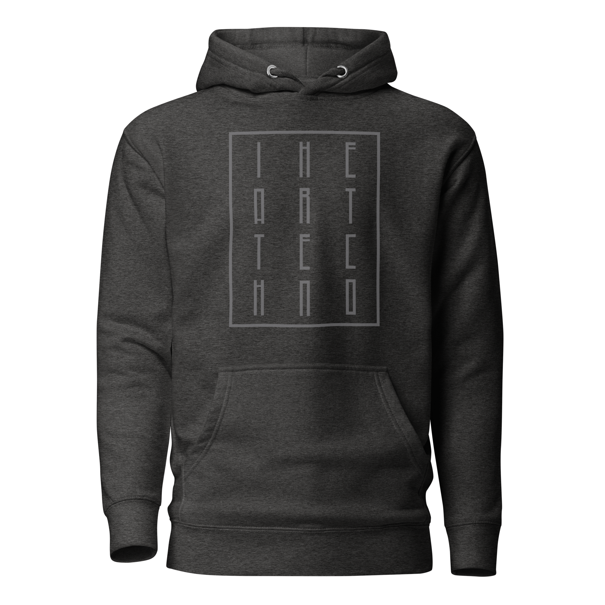 Charcoal Heather I Heart Techno Graphic Hoodie Front View