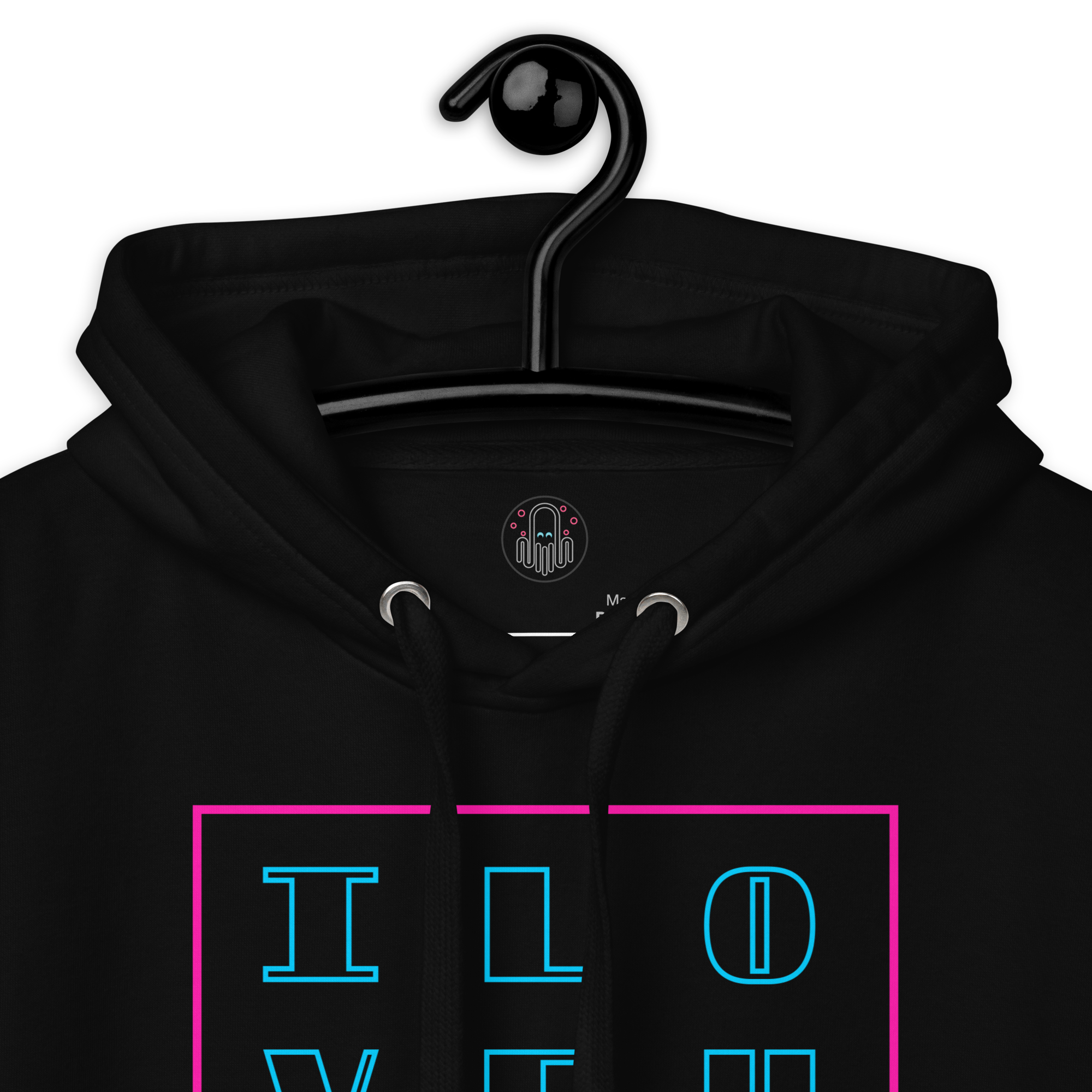 Black I Love House Music Graphic Hoodie On a Hanger View