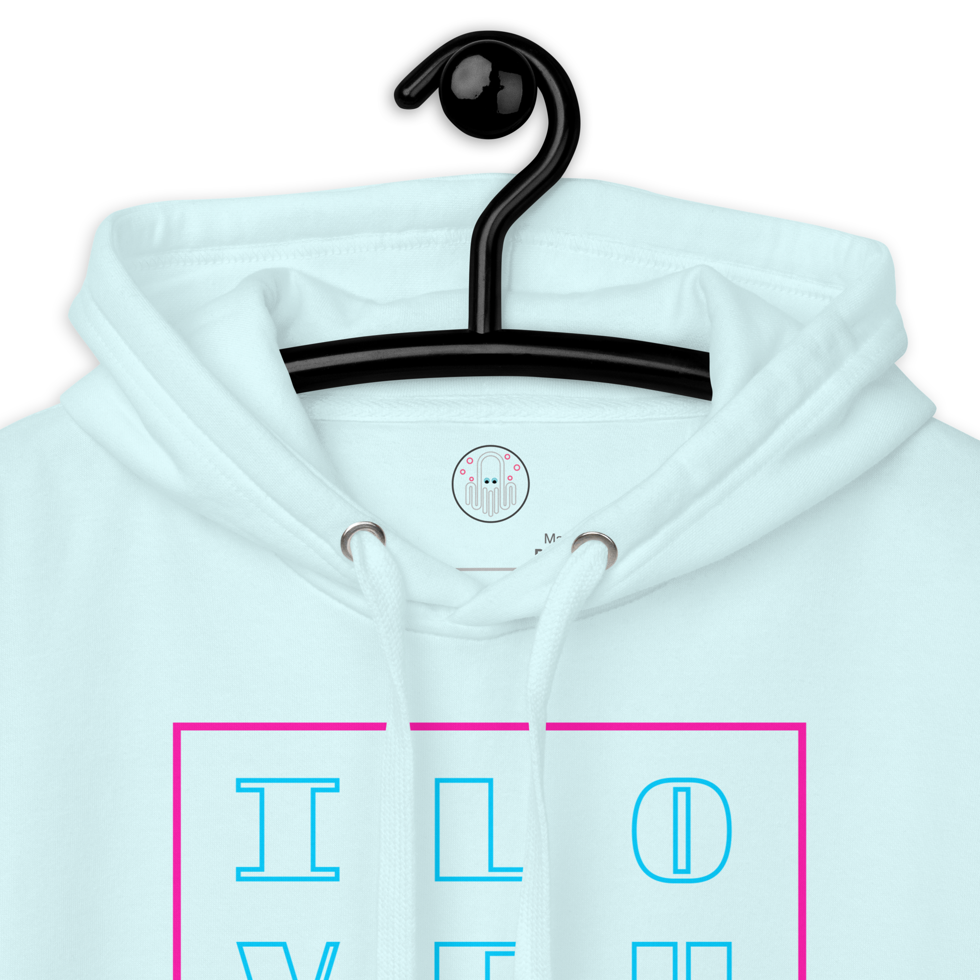 Powder Blue I Love House Music Graphic Hoodie On a Hanger View