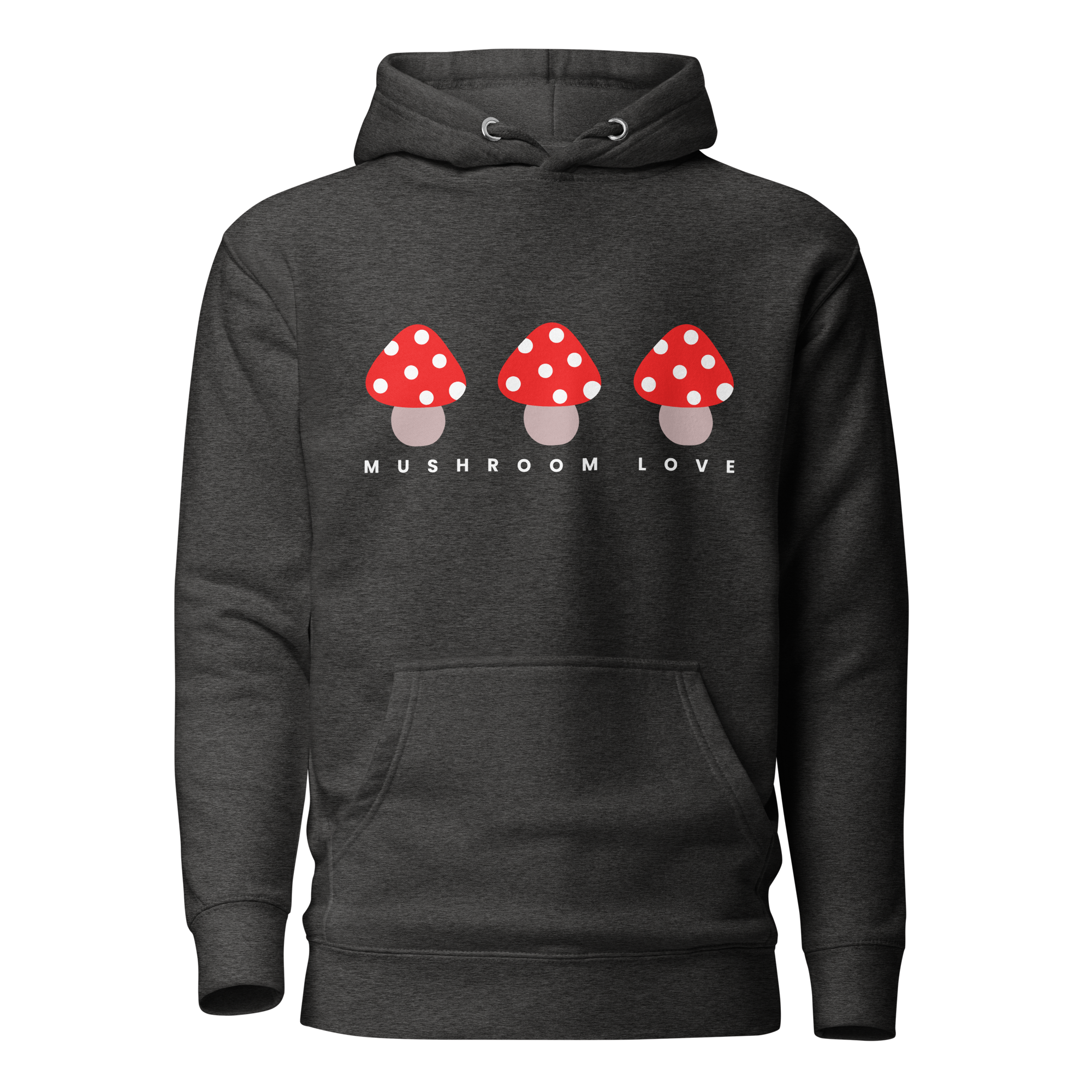 Charcoal Heather Mushroom Love Graphic Hoodie Front View